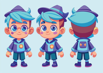 Character Turnaround – Front, Side, Back View Pose Sheet for Animation and Design Reference