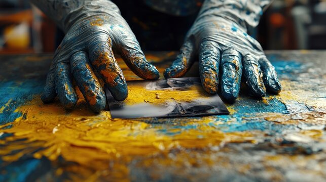 Artist hands working on a piece