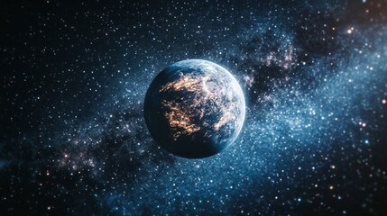 Obraz premium A stunning cosmic view of Earth from deep space with a galaxy in the backdrop. This image represents our planet's unique status in the universe.