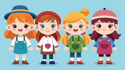 Cute Cartoon Girl Characters – Vector Illustration Collection for Kids, Sticker, and Character Design
