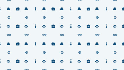 Seamless pattern with tie, hat, watch, briefcase, and glasses. Modern background for Father's Day. Happy Father's Day card. Modern minimal design.