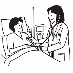Female doctor checking blood pressure of senior patients at hospital