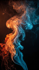 Obraz premium Abstract illustration of flowing orange and blue smoke on a black background