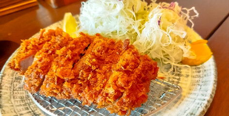 Tonkatsu, deep fried pork cutlet in Japanese style, home made menu in local restaurant in Japan