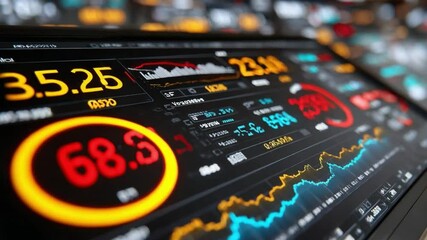 Market Monitor: High-tech dashboard displaying real-time financial data and graphs, illustrating market trends and economic performance. - Powered by Adobe