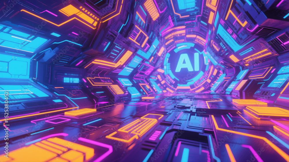 Aufkleber futuristic artificial intelligence concept with digital circuit interface
