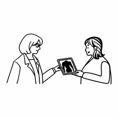 Mature woman, doctor and tablet for xray, support or conversation with cardiology checkup in office. Female person, medical professional and diagnosis talk for senior patient at clinic appointment