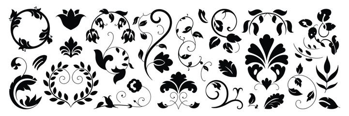 Elegant Assortment of Ornate Floral Scrolls and Decorative Acanthus Leaf Designs for Classic Embellishments