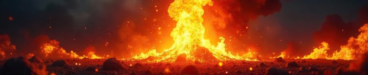 Intense burst of flames erupting from a central point, creating a dynamic and fiery spectacle Perfect for illustrating concepts of energy, power, destruction, or heat , motion, red, nature
