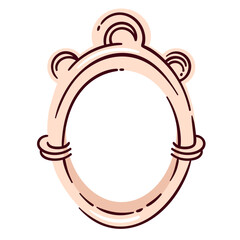 Oval frame for portrait and mirror. Retro border with flourishes ornament and decor for picture and photo. Art gallery mascot, vintage frame cartoon vector illustration