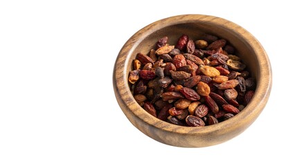Fototapeta premium Dried Chipotle Chili Seeds in Rustic Bowl White Background