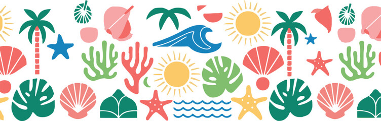 Colorful beach icons isolated on white background