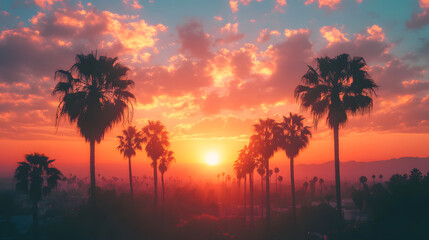 Los Angeles Sunset With Palm Trees 