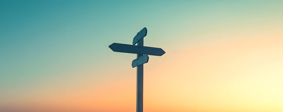 Naklejki Crossroad signpost with Past and Future directions against a clear sky, symbolizing decision making, time progression, and life choices