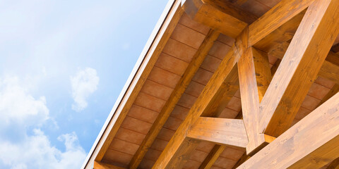 New wooden truss structure called palladian truss with beams and wooden roof