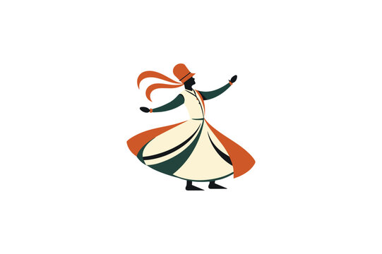 whirling dervish silhouette, orange and white clip art preview