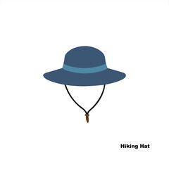  Wide Brim Hiking Hat Silhouette Adjustable Chin Strap & Sun Protection Isolated White Background Vector Illustration.