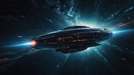 Fototapeta premium Spaceship Traveling Through a Sci-Fi Wormhole