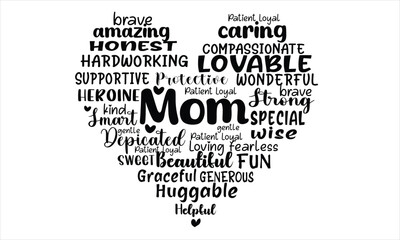 Mom Love Word Art T-Shirt Design