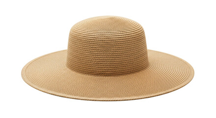 Elegant wide-brimmed beige straw hat, isolated on white & transparent background, ideal for summer fashion, beach vacation essentials, garden protection, resort wear advertising,