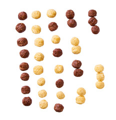 corn balls and chocolate corn balls isolated on white background, clipping path, top view.