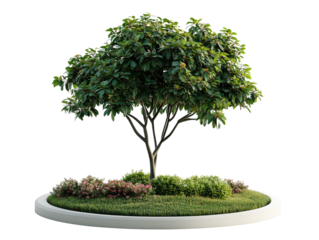 round bench with a tree in the middle on transparent background	
