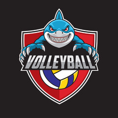 volleyball club logo shark vector illustration design