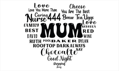 Mum Love Word Art T-shirt Design