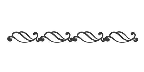 Seamless vintage divider with decorative leaf and swirl motifs. Elegant, symmetrical vector border design perfect for invitations, cards, or templates. Illustration of classic ornamental line art.
