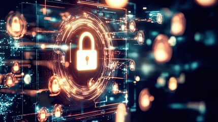 anti tracking on technology concept. Digital lock symbolizing cybersecurity and data protection.