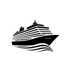 Obraz premium Minimal vector illustration of a cruise ship sailing forward with wave lines.