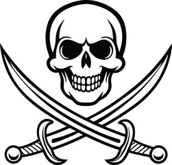 Pirate flag silhouette, skull and crossbones icon, black flag vector, nautical danger symbol, pirate theme design
