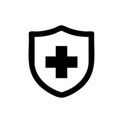 Fototapeta premium Shield icon with a cross symbol representing protection and medical care.