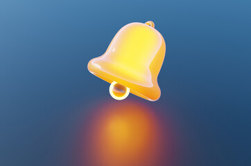 Close-up of glowing bell on blue background. 3d rendering illustration