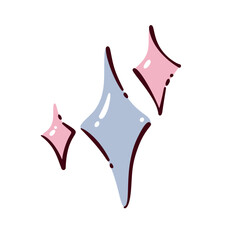 Sparkling star-shaped highlights in pink and blue with soft glow and curved edges. Сartoon doodle style. Cute icon for western girly design, prints, stickers, or digital decor. Vector illustration.