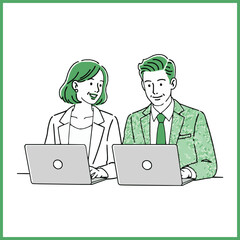 Business people working together on laptops in a modern office