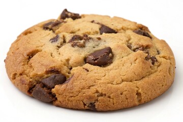 Deliciously baked chocolate chip cookie perfectly presented on a clean white background