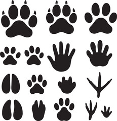 Animal and human footprint Bundle image on a stark white background