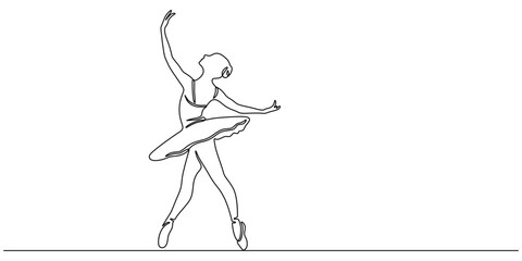 Ballet dancer in continuous line drawing style. Vector illustration, Continuous one line drawing of woman beauty ballet dancer in elegance motion ballerina vector illustration, Cheerleader dance pro.