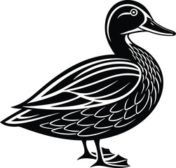 Duck line art, bird silhouette vector, minimal animal icon, waterfowl outline design, simple nature graphic