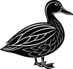 Duck line art, bird silhouette vector, minimal animal icon, waterfowl outline design, simple nature graphic