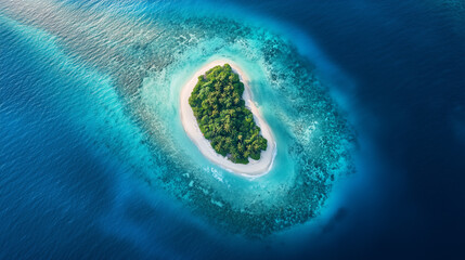 Drone photo from above showing a bizarrely shaped island with swirling sandbars, surrounded by crystalline turquoise waters.