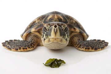 Fototapeta premium hungry turtles and sea turtles, small food intake, appetite, animals against food, fierce expression, raw instinct, visual tension, food temptation, primal impulse, predator, table scene, food on tabl