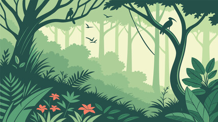 Lush Forest Scene Vector Illustration with Green Trees