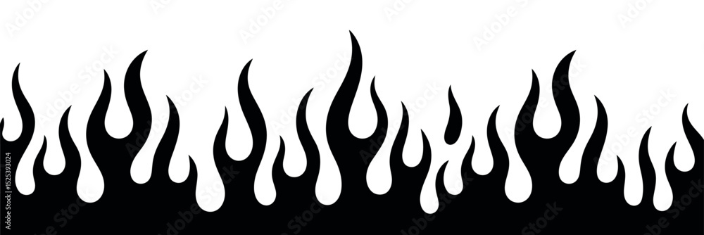 Poster black and white flame graphic with varying heights and shapes creating a dynamic and energetic borde