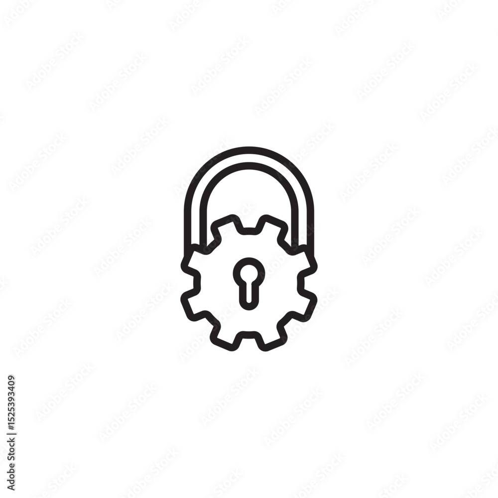 Poster an icon featuring a padlock with a gear inside, symbolizing operational security, system protection,
