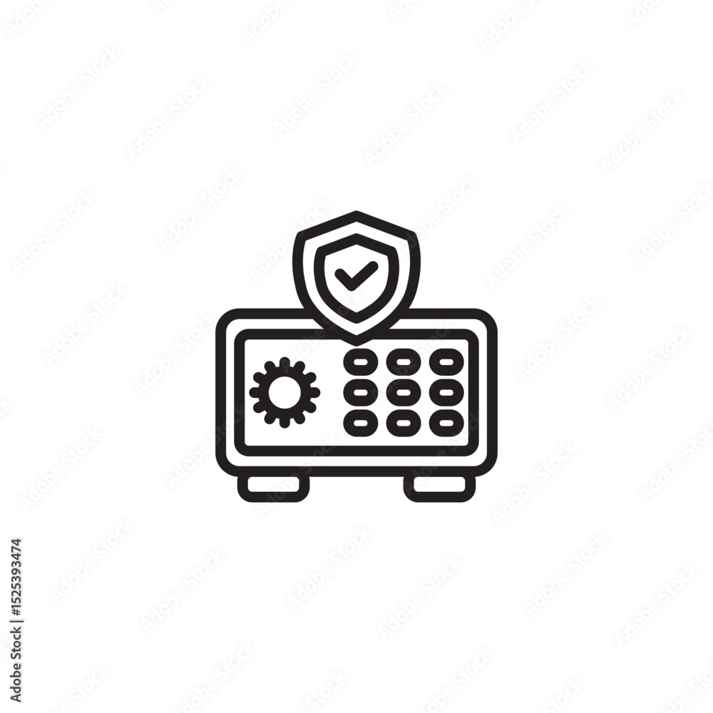 Poster an icon depicting a secure safe with a shield and checkmark above it, symbolizing financial security