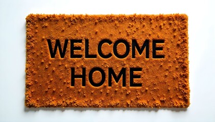 Textured Orange Welcome Home Doormat on a White Background Inviting and Cozy