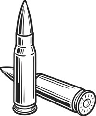 Brass bullets and ammunition cartridges for guns isolated on a white background, symbolizing military weapon danger
