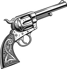 Vector illustration of a handgun or revolver with bullets, isolated for themes of crime, danger, or war